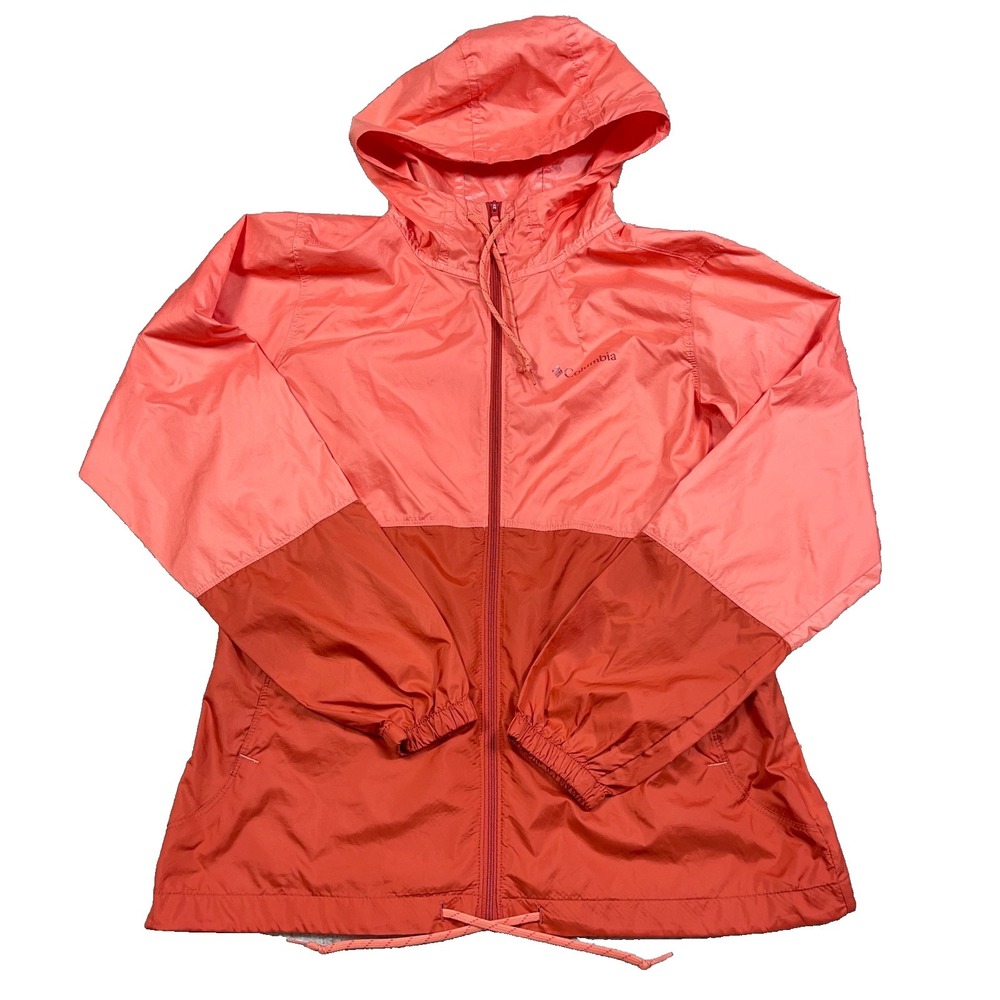 Columbia Jacket Women Small Orange‎ Windbreaker Rain Coat Lightweight Packable